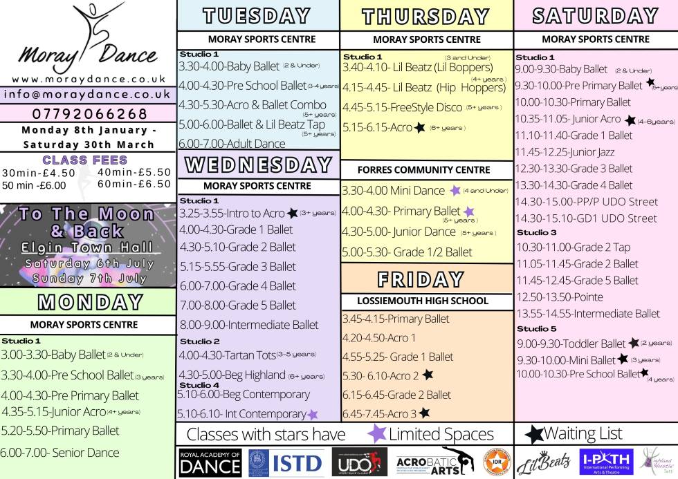 CLASS TIMETABLE Moray Dance School Elgin, Lossiemouth and Forres
